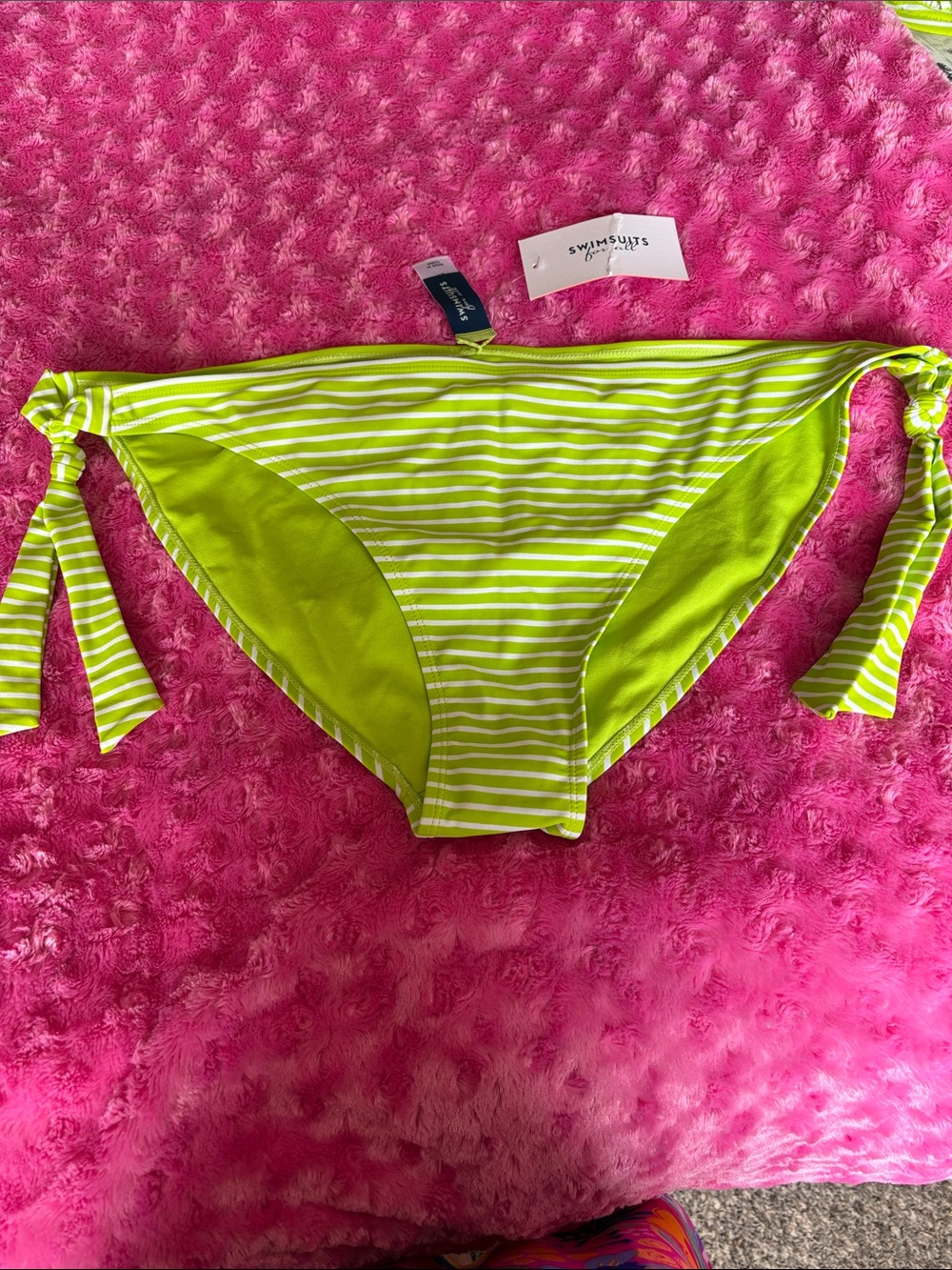 Swimsuits For All Lime Green & White Striped Bikini Bottoms - Tie Side